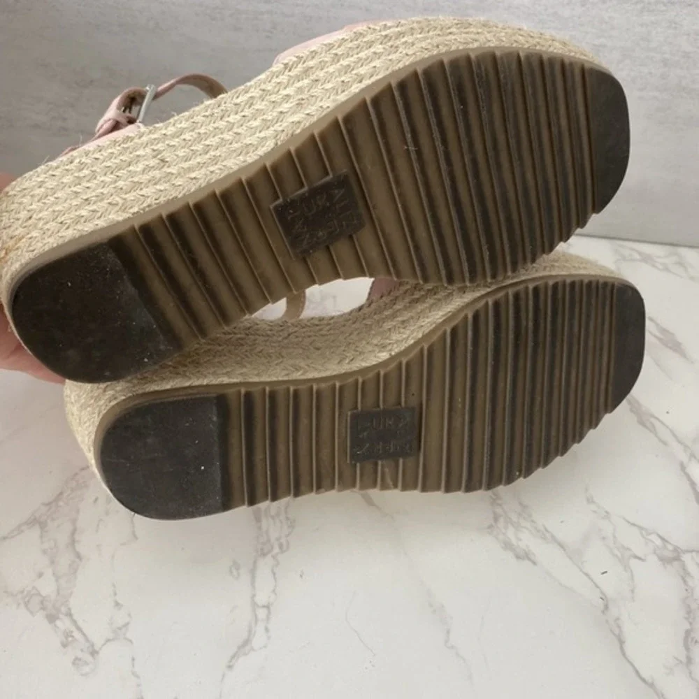 Naturalizer Espadrilles Sandals Women Sz 7.5 Pink Leather Platform Mid Heel‎